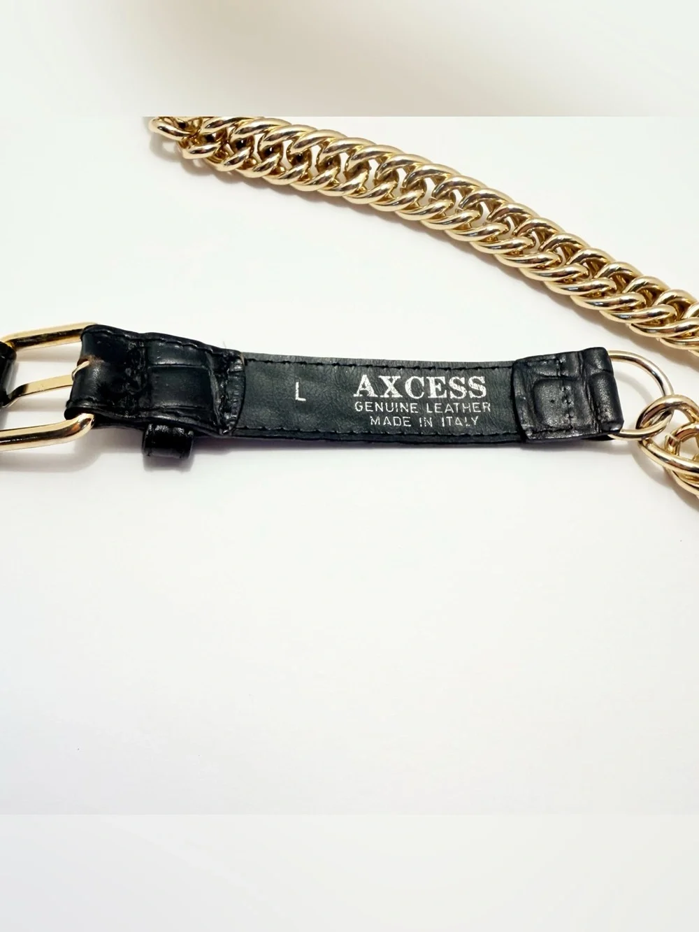 Axcess Black Leather Strap with Gold Chain Accent Made in Italy
